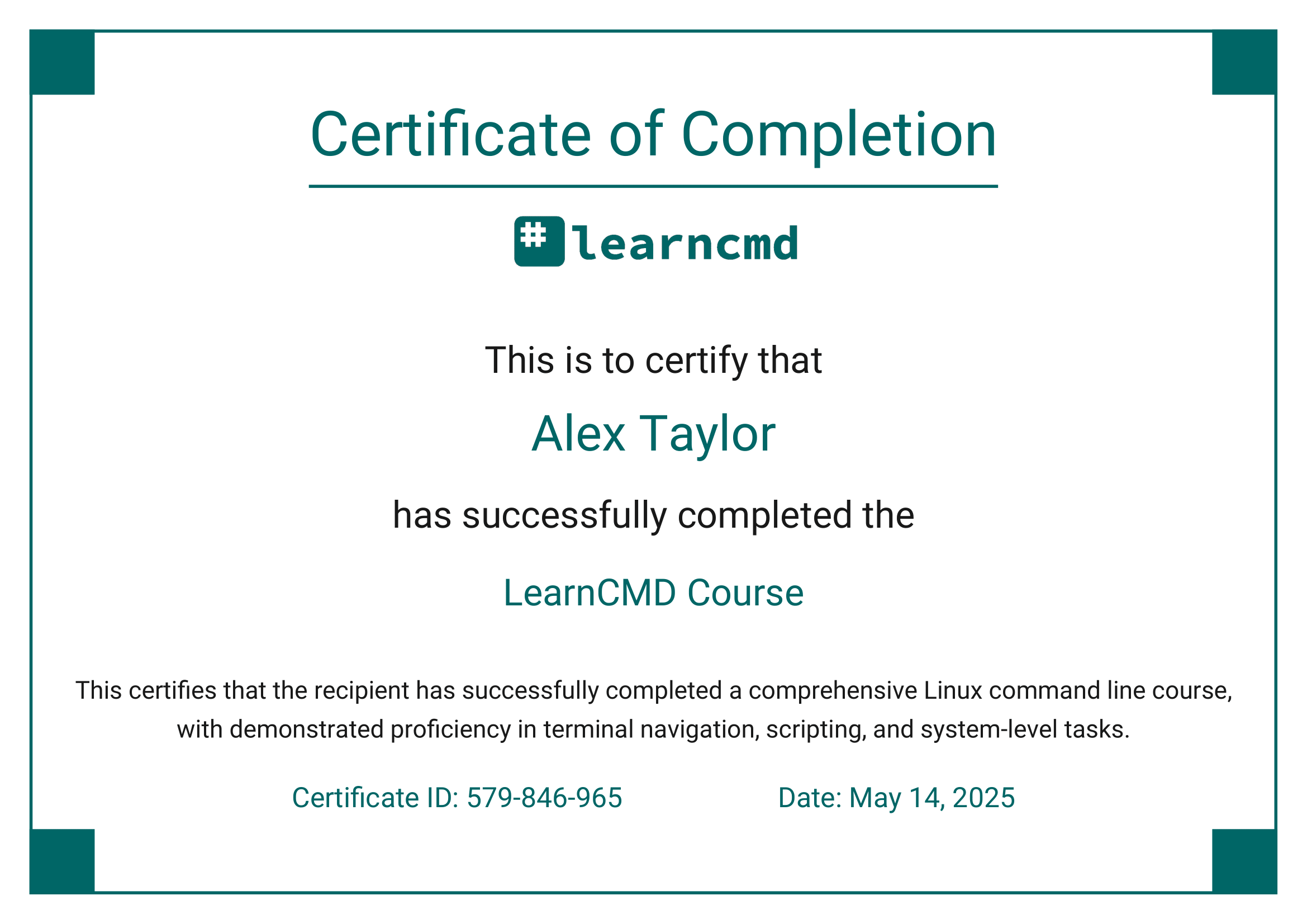 Certificate of completion